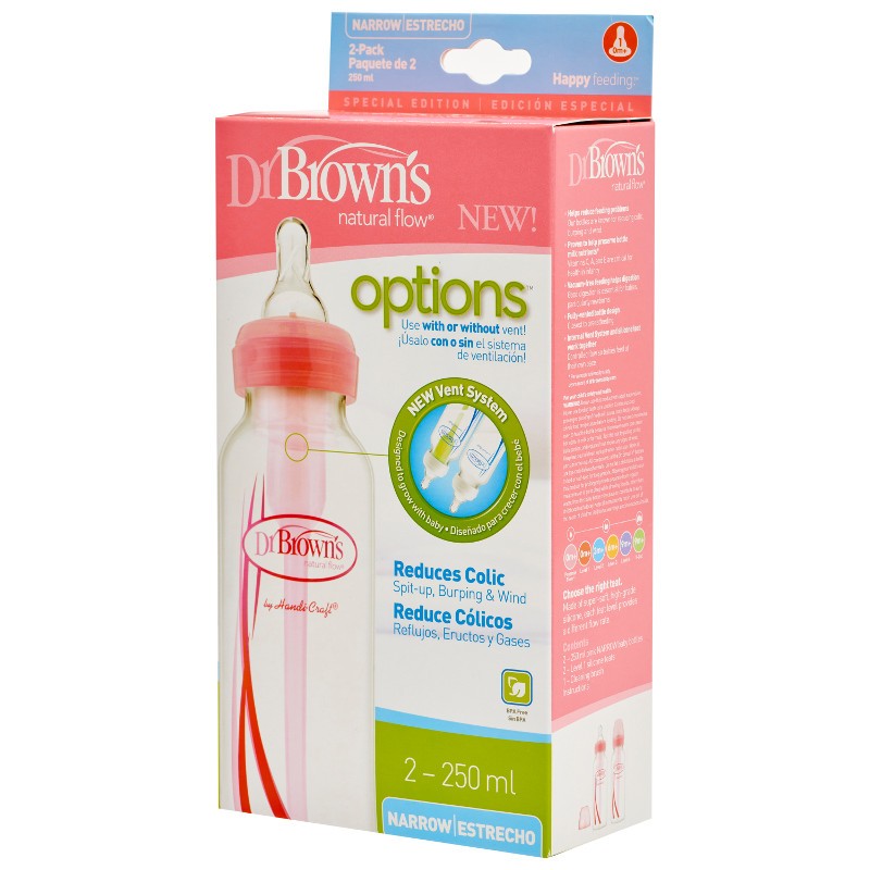 Dr.Brown's biberon Options Standard 250 ml tetina 1/0m+ 2 buc/set Roz 02