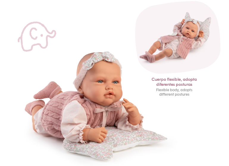 Antonio Juan Papusa Babydoo corp moale flexibil cu vesta 50 cm 3 ani+