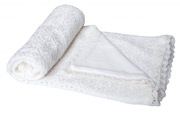 Patura Doina tricotata dublata cu bumbac 95x95 cm, Alb