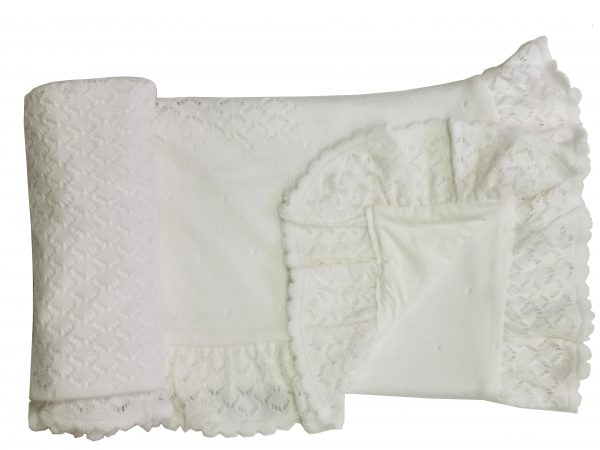 Patura Sofia tricotata dublata cu bumbac 95x95 cm, Alb Imagine principală a produsului