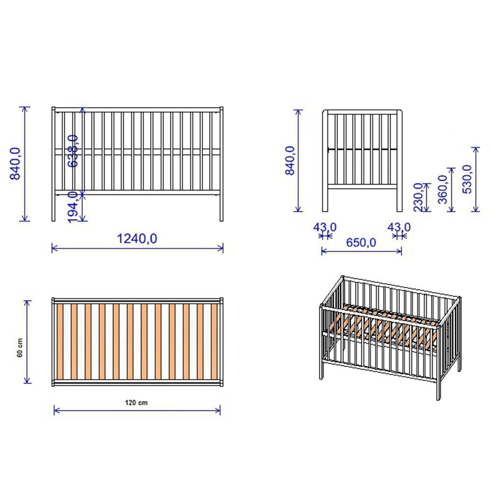 Patut din lemn Dominic 120x60 cm Alb