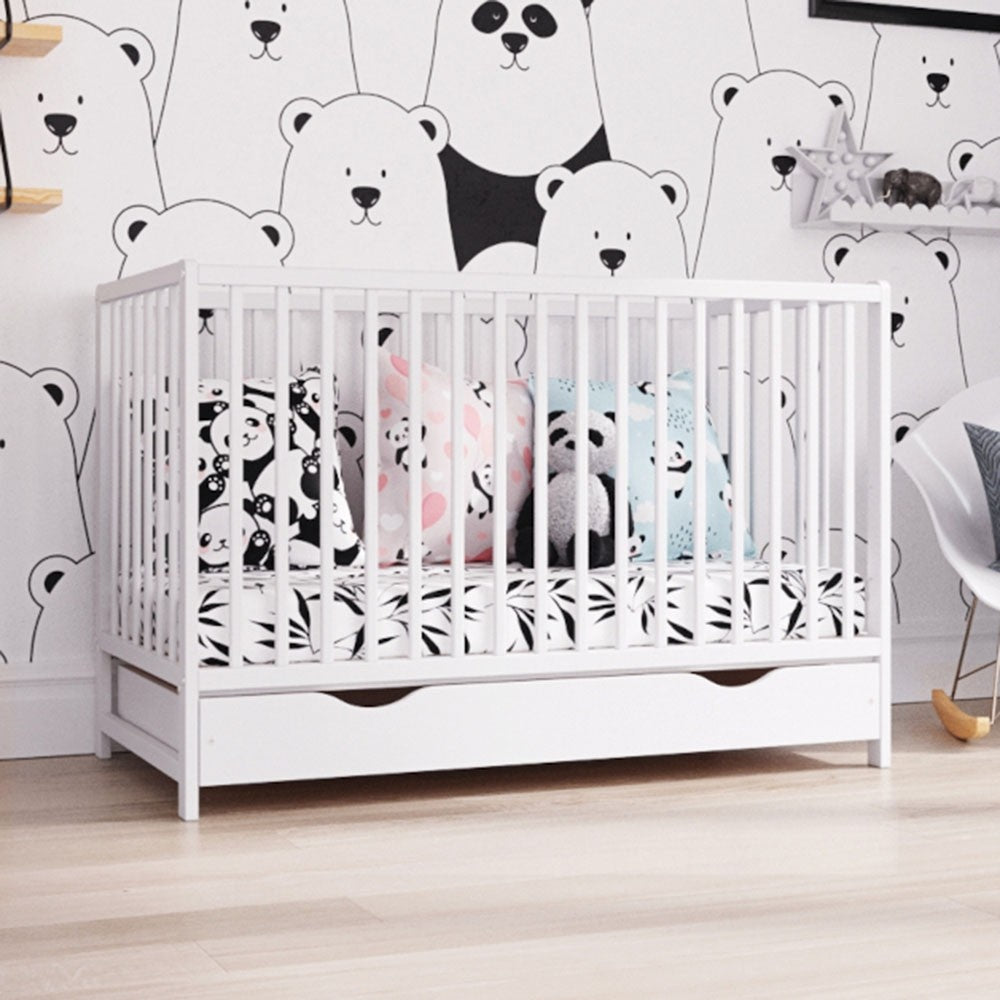 Patut din lemn cu sertar Dominic 120x60 cm Alb