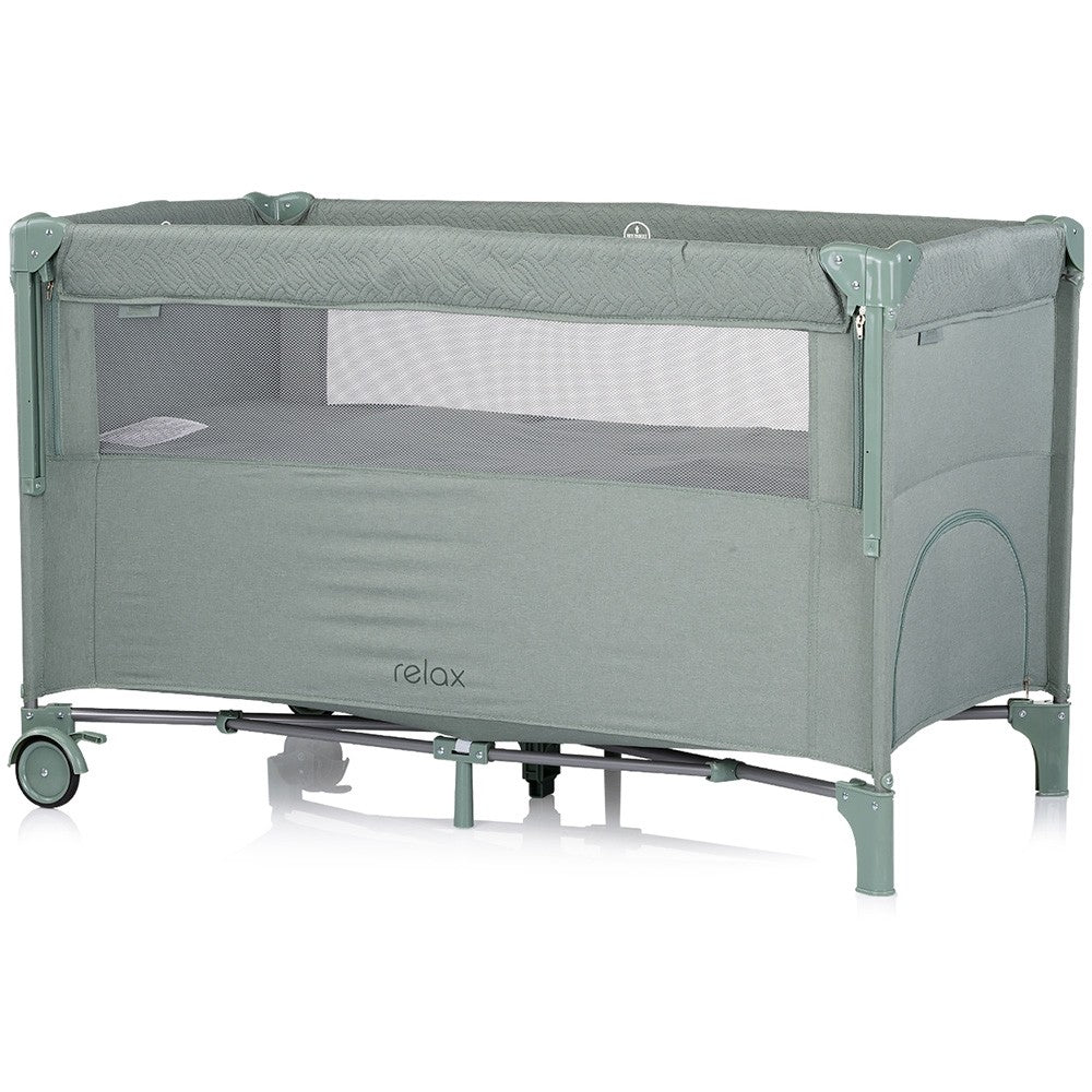 Chipolino patut pliabil Relax cu laterala culisanta 0m+ Basil linen