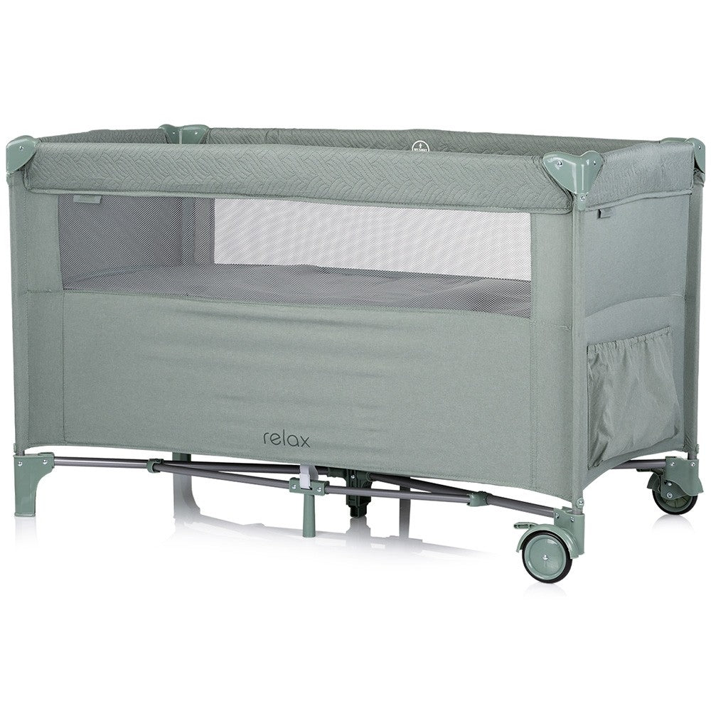 Chipolino patut pliabil Relax cu laterala culisanta 0m+ Basil linen