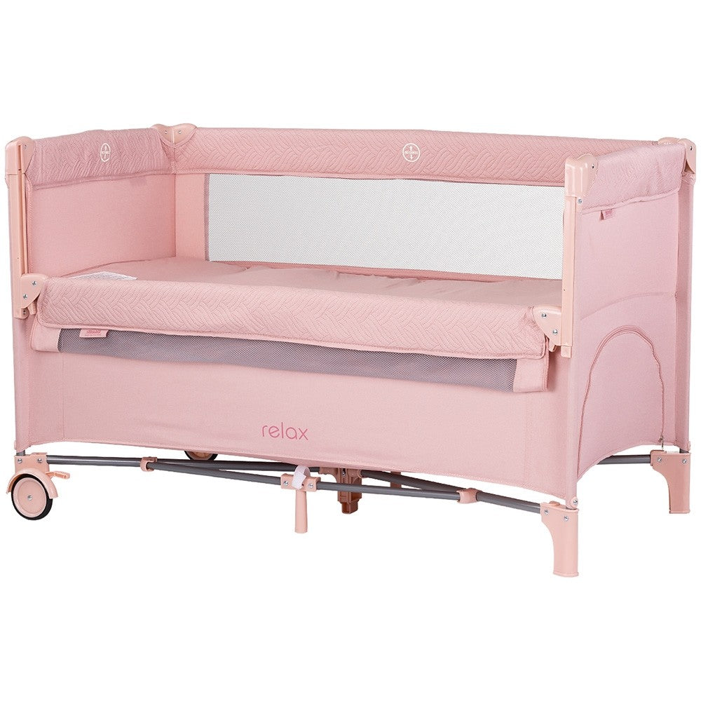 Chipolino patut pliabil Relax cu laterala culisanta 0m+ Pink marshmallow linen 