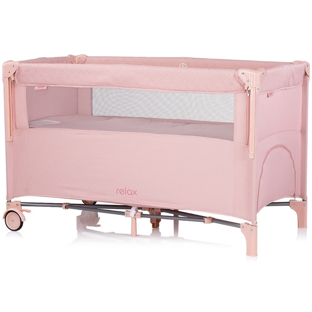 Chipolino patut pliabil Relax cu laterala culisanta 0m+ Pink marshmallow linen 