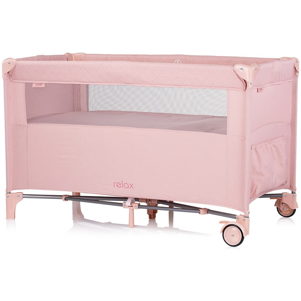 Chipolino patut pliabil Relax cu laterala culisanta 0m+ Pink marshmallow linen 