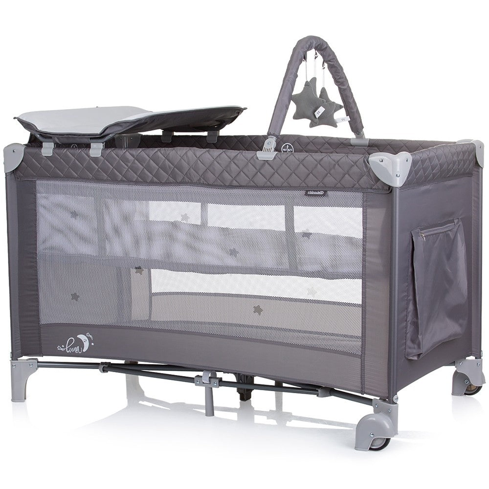 Chipolino patut pliabil cu saltea de infasat Luna 0m+ Ash grey Imagine secundară a produsului