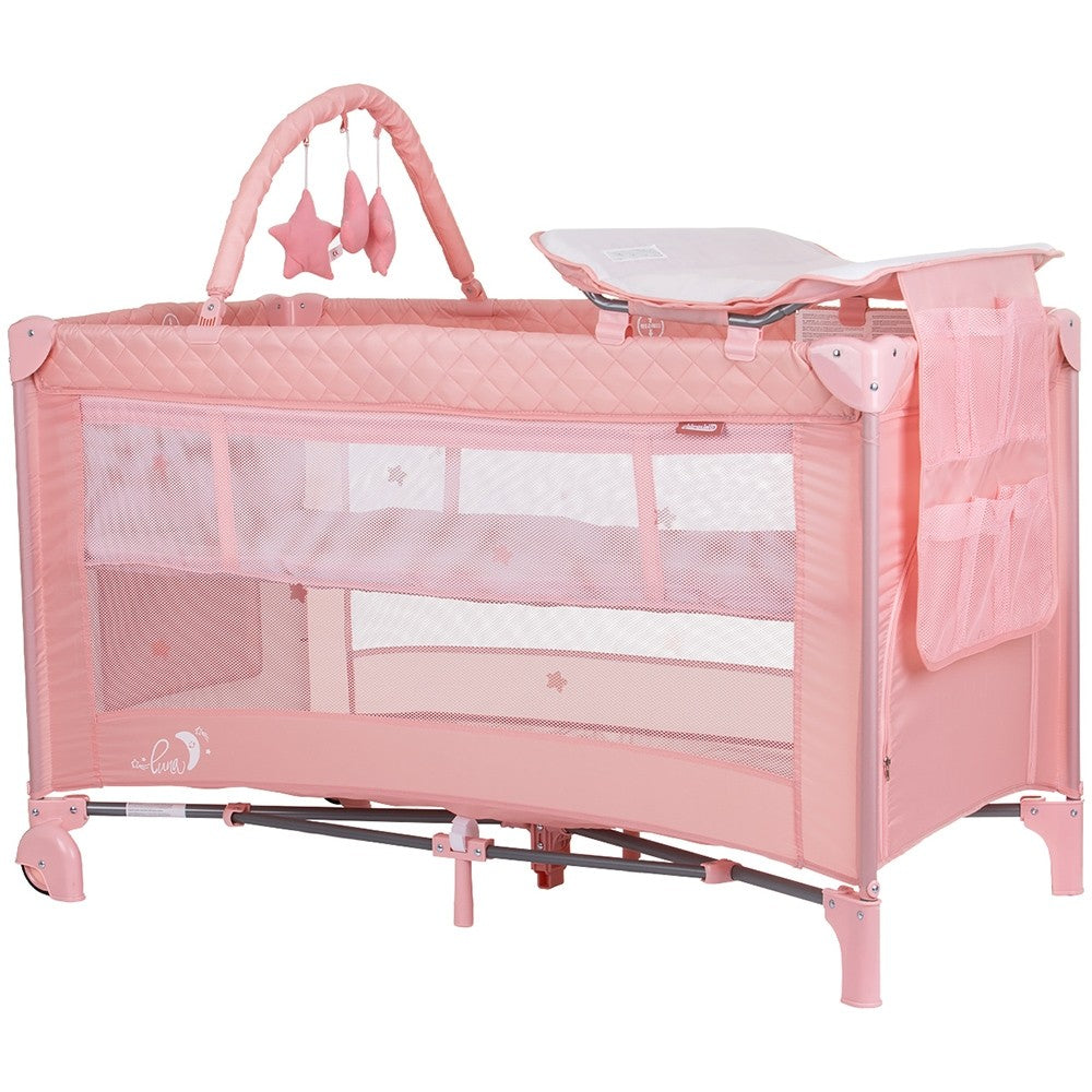 Chipolino patut pliabil cu saltea de infasat Luna 0m+ Flamingo