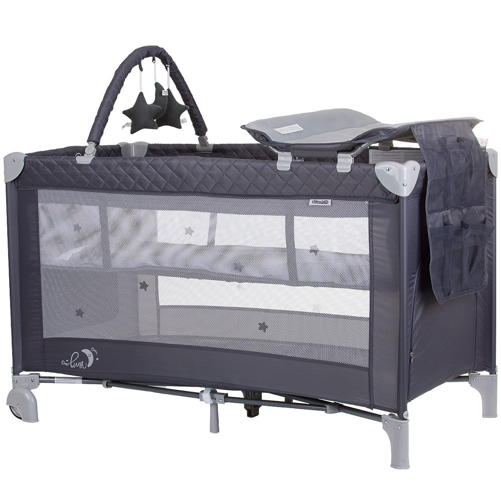 Chipolino patut pliabil cu saltea de infasat Luna 0m+ Granite Imagine principală a produsului