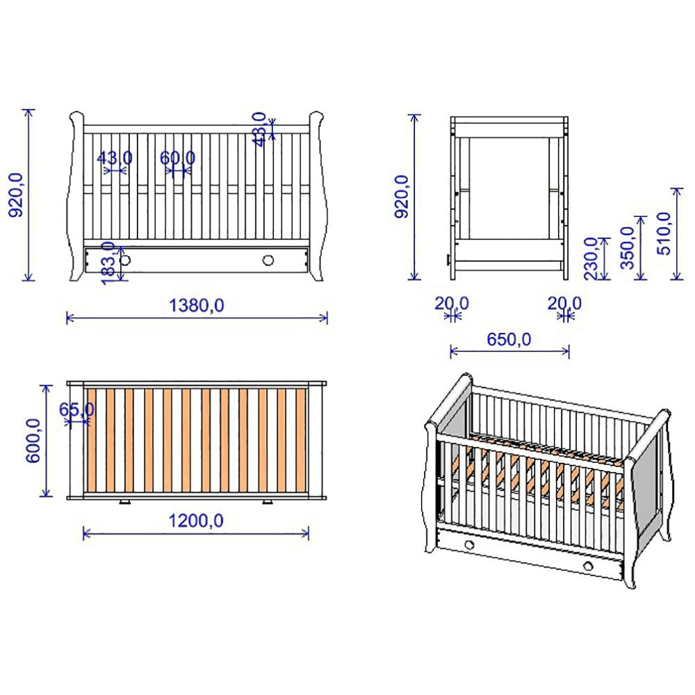 Patut din lemn cu sertar Mira 120x60 cm Alb PHMIR12ALS 04