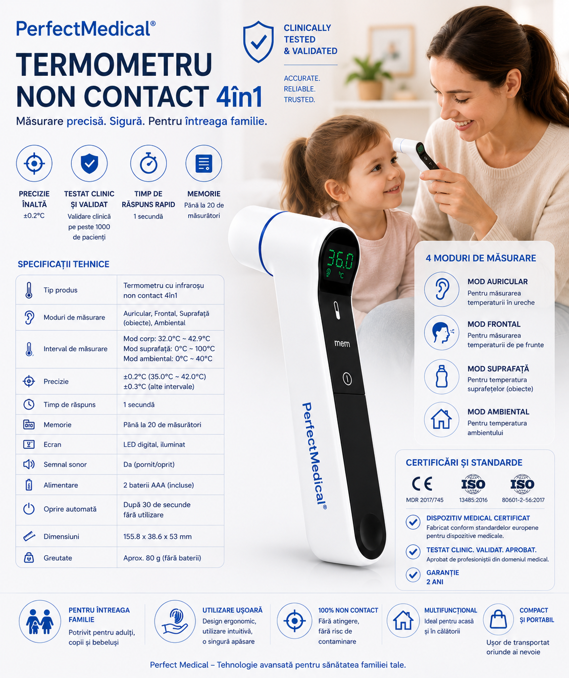 Perfect Medical Termometru non contact infraroșu 4in1 PM-49
