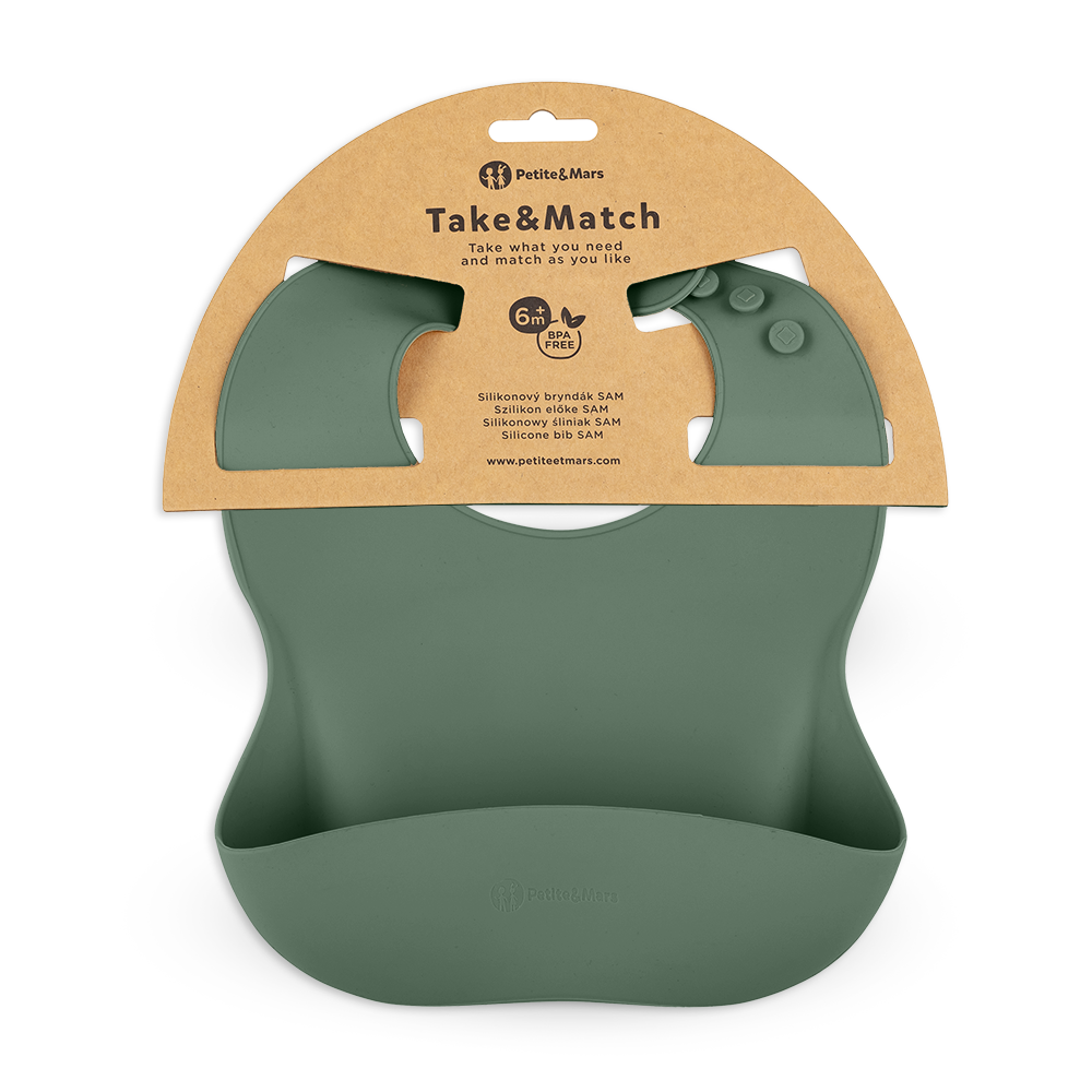 Petite&Mars baveta silicon Take&Match 6m+ Misty Green