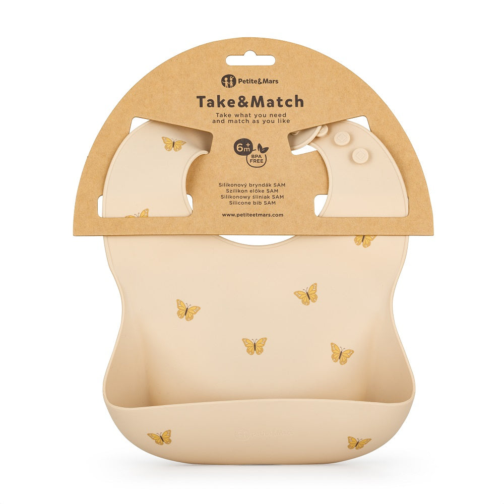 Petite&Mars baveta silicon Take&Match 6m+ Sand butterfly