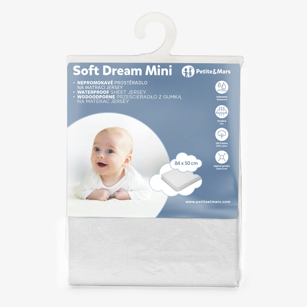 Petite&Mars cearsaf impermeabil Soft Dream Mini 84x50 cm Alb