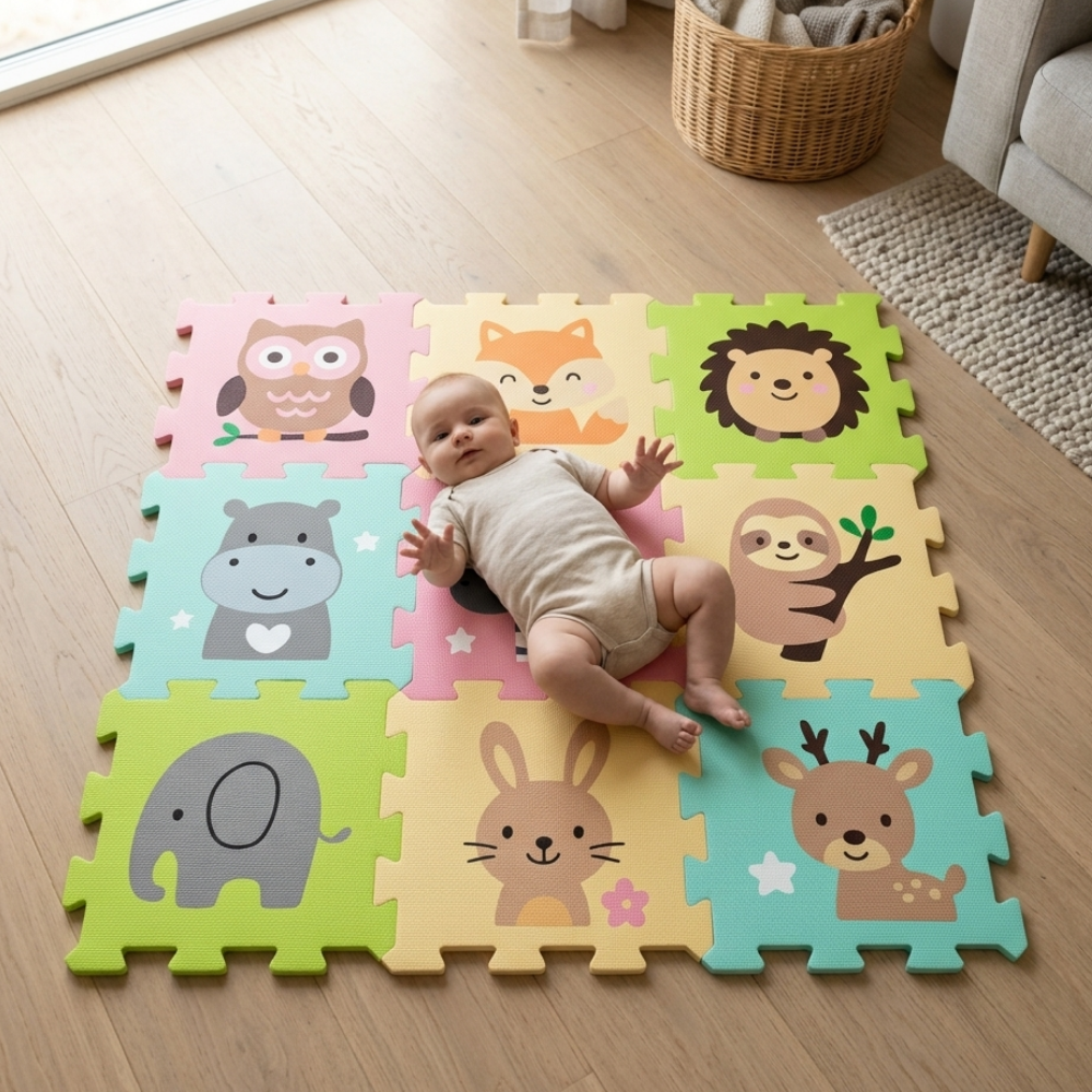 Petite&Mars covor de joaca 9 bucati de puzzle Nexli 90x90 cm Safari Friends
