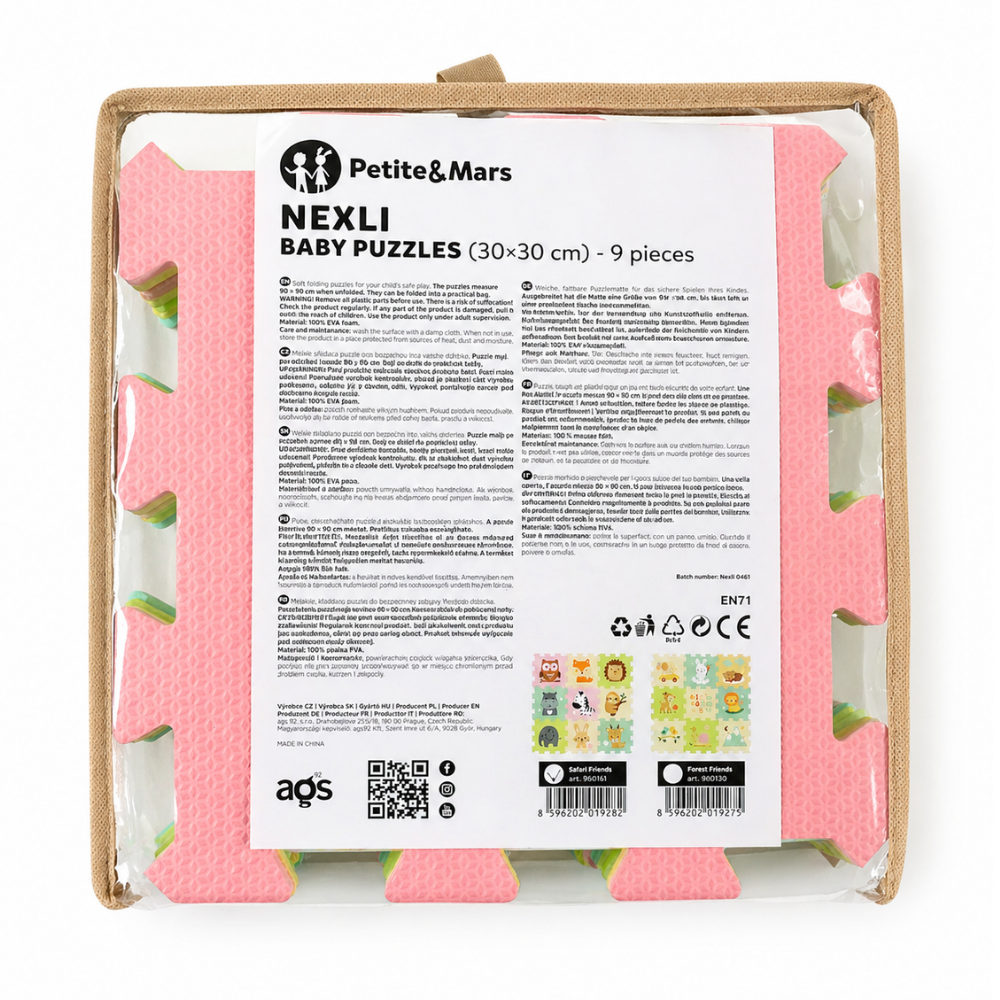 Petite&Mars covor de joaca 9 bucati de puzzle Nexli 90x90 cm Safari Friends