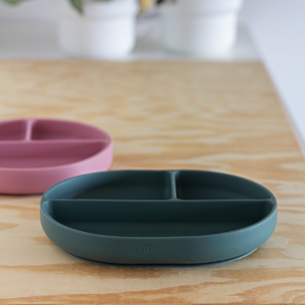 Petite&Mars farfurie ovala compartimentata din silicon cu ventuza Take&Match 6m+ Misty Green