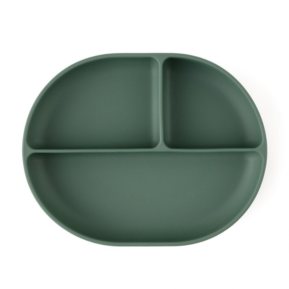 Petite&Mars farfurie ovala compartimentata din silicon cu ventuza Take&Match 6m+ Misty Green