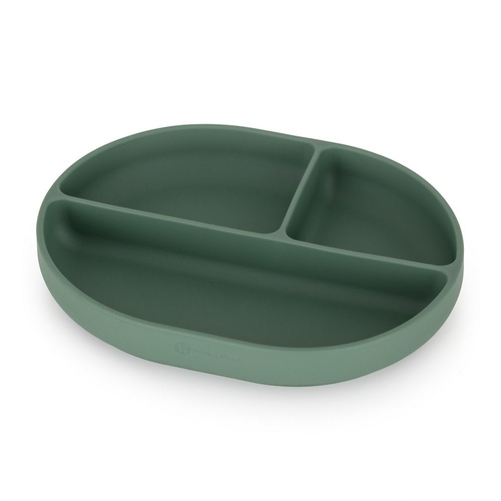 Petite&Mars farfurie ovala compartimentata din silicon cu ventuza Take&Match 6m+ Misty Green