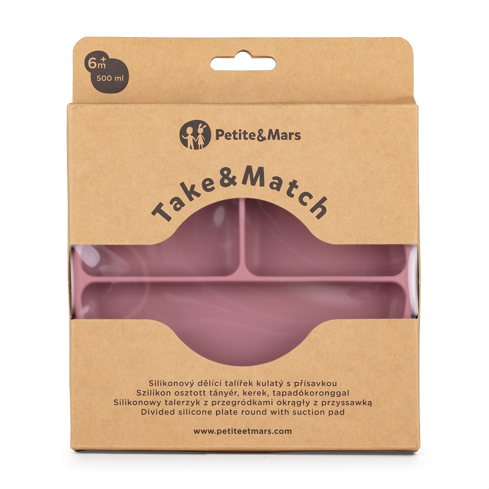 Petite&Mars farfurie rotunda compartimentata Take&Match 6m+ Dusty Rose
