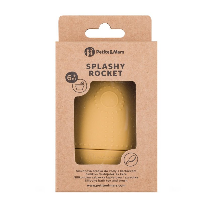 Petite&Mars jucarie de baie si perie silicon Splashy Rocket 6m+ Intense Ochre