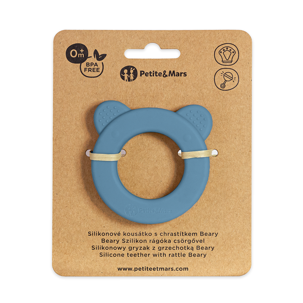 Petite&Mars jucarie dentitie si zornaitoare Bear 0m+ Petrol Blue