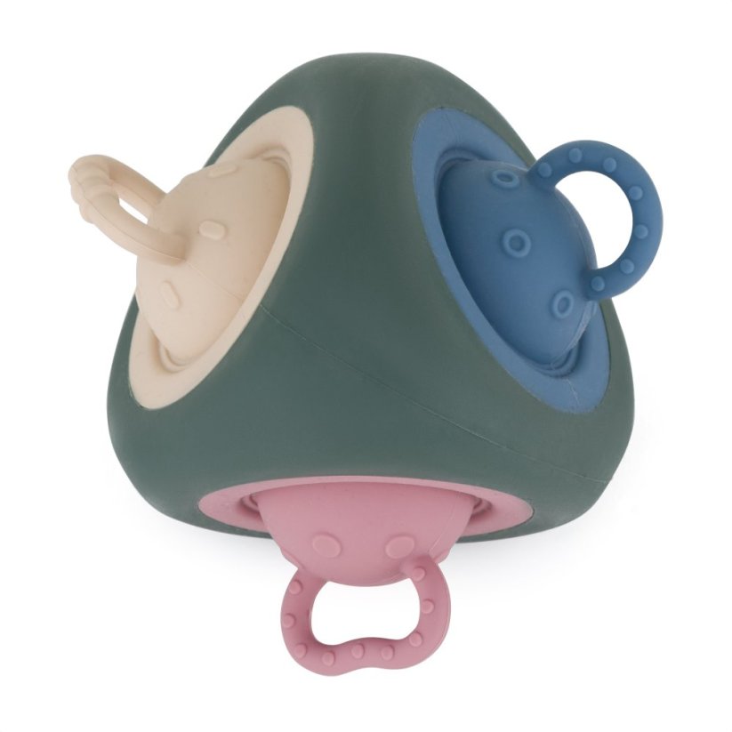 Petite&Mars jucarie dentitie silicon sensory Pop-Up toy Pop Triangle 10m+ Misty Green Imagine principală a produsului