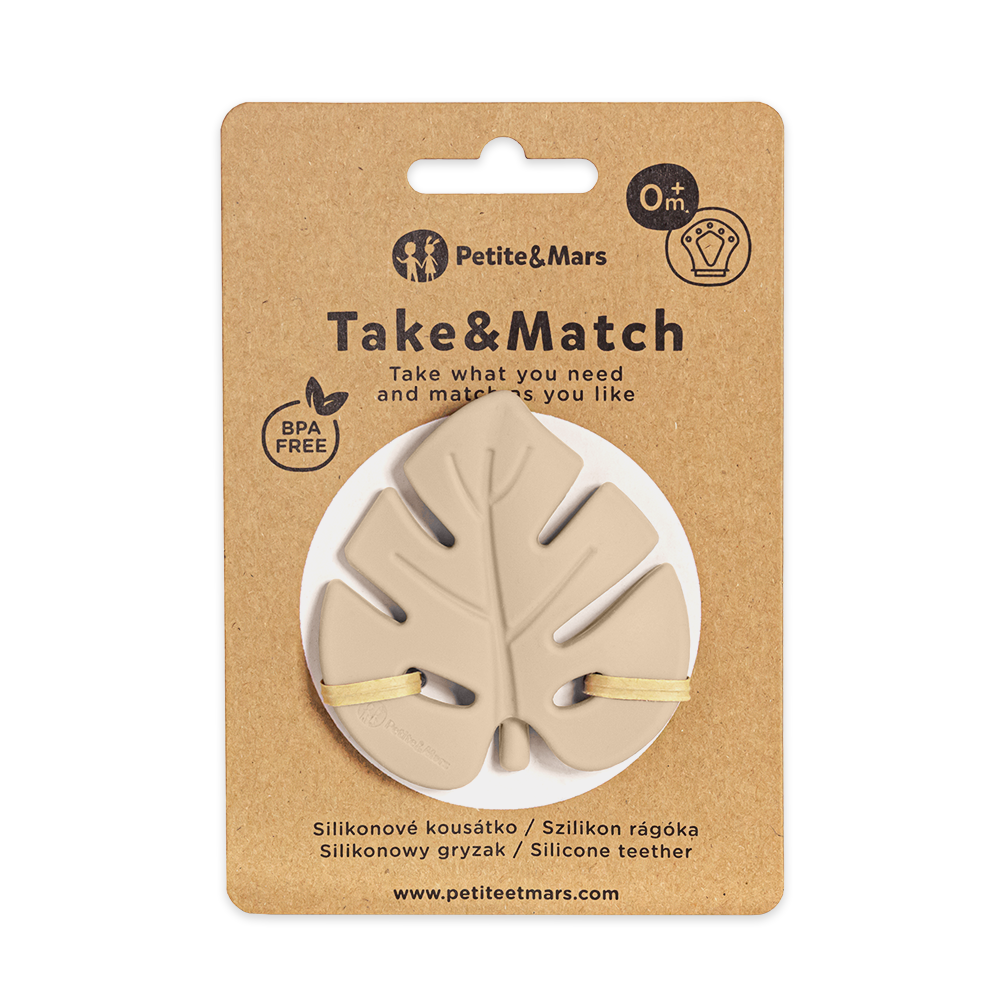Petite&Mars jucarie dentitie silicon Take&Match Frunza 0m+ Desert Sand