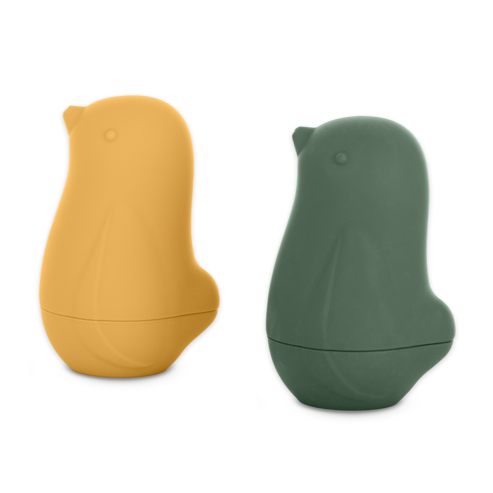 Petite&Mars jucarie silicon de baie Love birds 6m+ Ochre Green