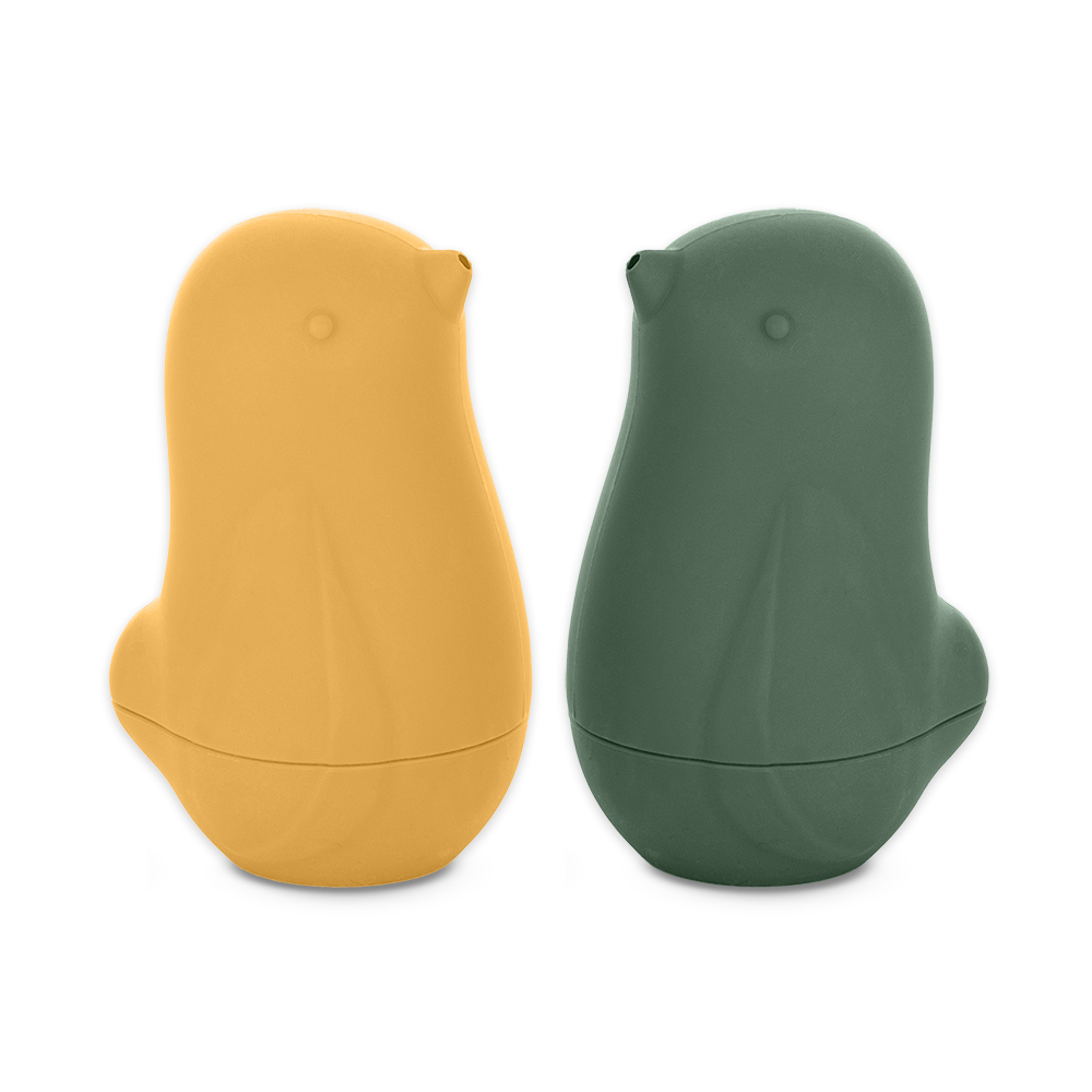 Petite&Mars jucarie silicon de baie Love birds 6m+ Ochre Green