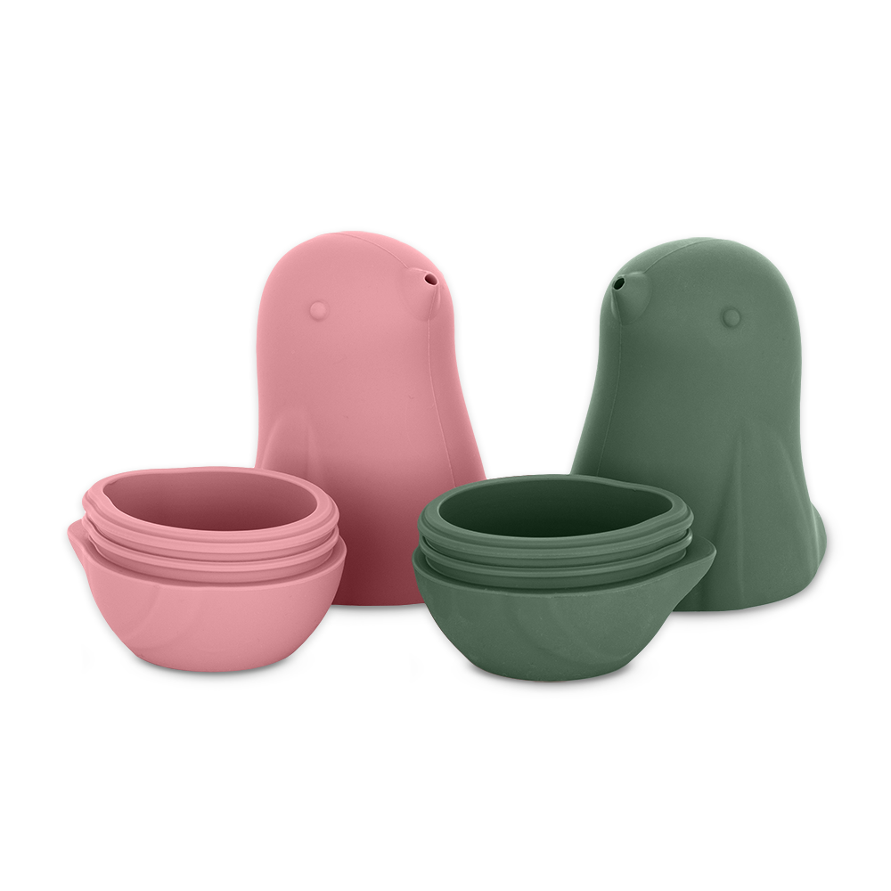 Petite&Mars jucarie silicon de baie Love birds 6m+ Rose Green
