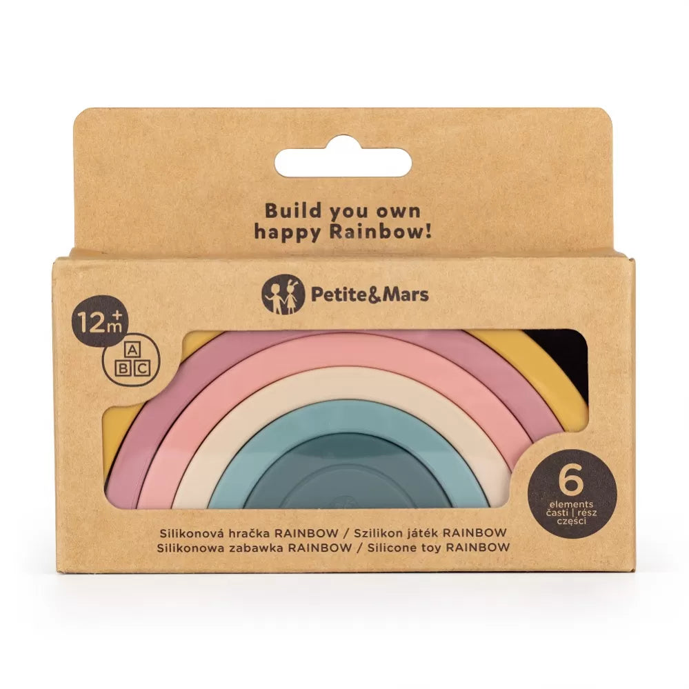 Petite&Mars jucarie silicon de stivuit Rainbow 12m+ Intense Ochre