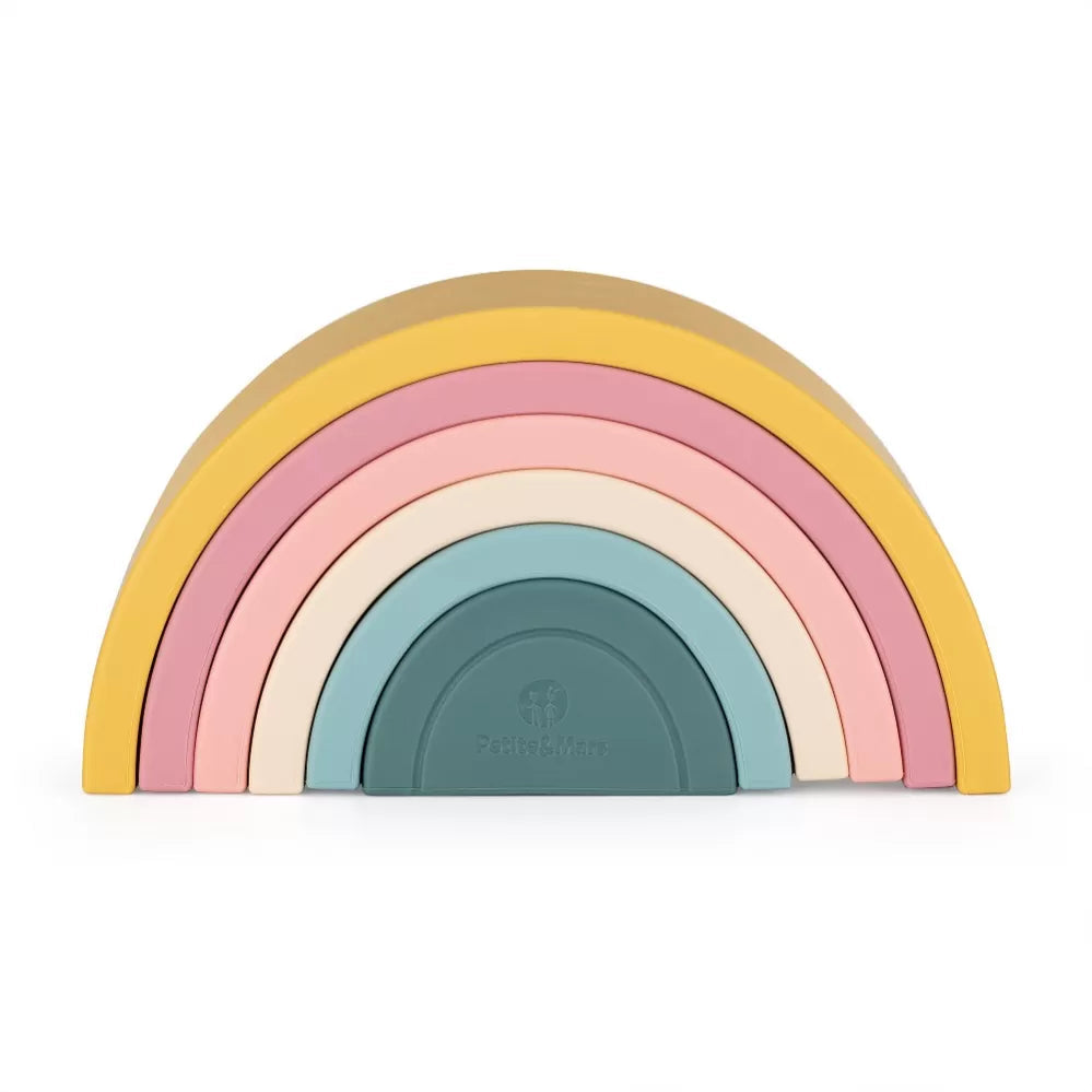 Petite&Mars jucarie silicon de stivuit Rainbow 12m+ Intense Ochre