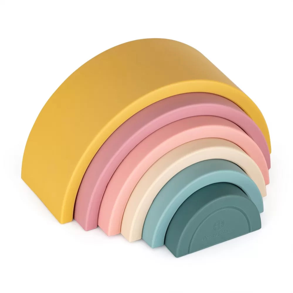 Petite&Mars jucarie silicon de stivuit Rainbow 12m+ Intense Ochre