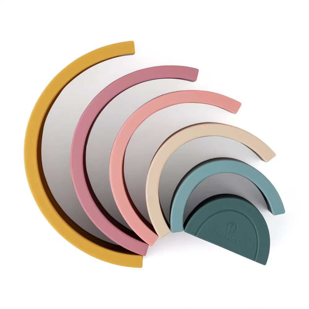 Petite&Mars jucarie silicon de stivuit Rainbow 12m+ Intense Ochre