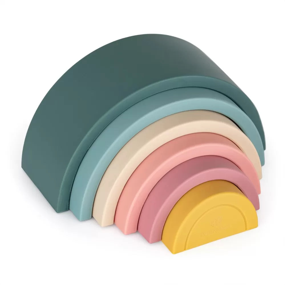 Petite&Mars jucarie silicon de stivuit Rainbow 12m+ Misty Green 