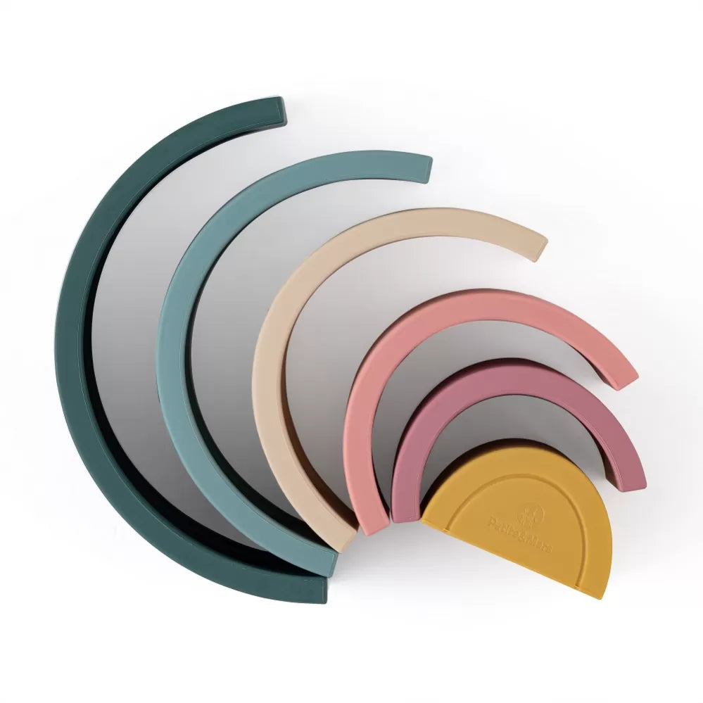 Petite&Mars jucarie silicon de stivuit Rainbow 12m+ Misty Green 