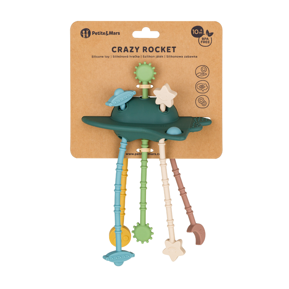 Petite&Mars jucarie silicon senzoriala Crazy Rocket 10m+ Misty Green