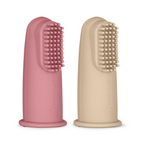 Petite&Mars perie de dinti si gingie pe deget din silicon 2 buc 6m+ Rose&Sand