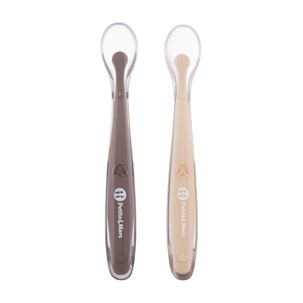 Petite&Mars set 2 lingurite cu suport Take&Match 6m+ Sand-Cocoa