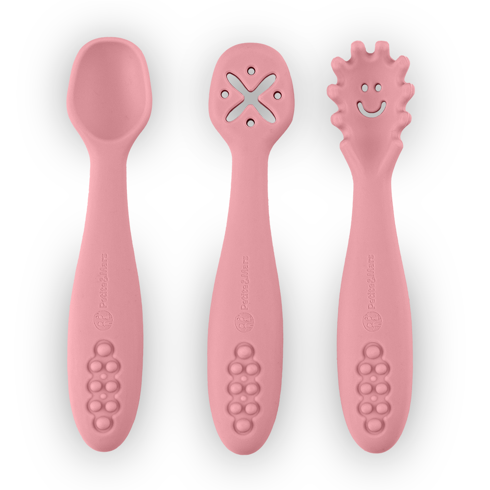 Petite&Mars set linguri de antrenament din silicon 3 buc Take&Match 6m+Dusty Rose