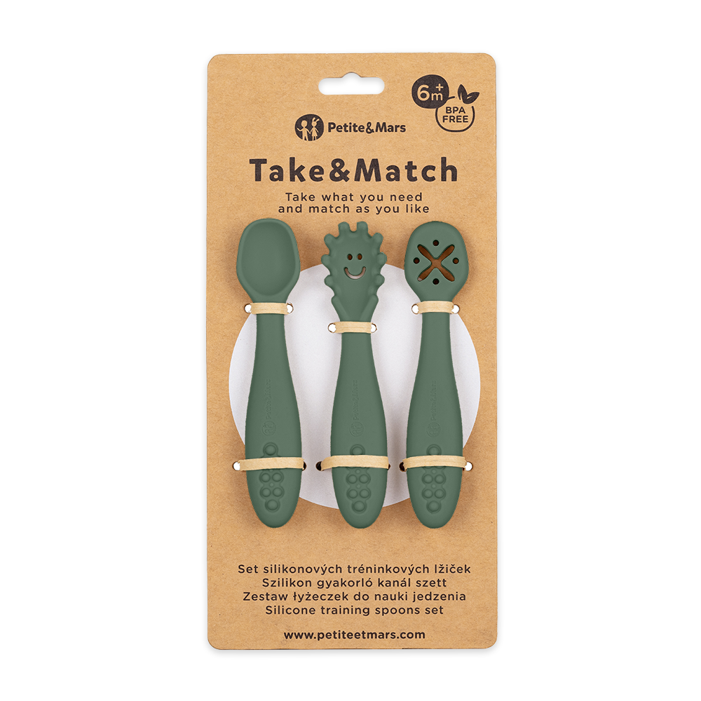 Petite&Mars set linguri de antrenament din silicon 3 buc Take&Match 6m+ 