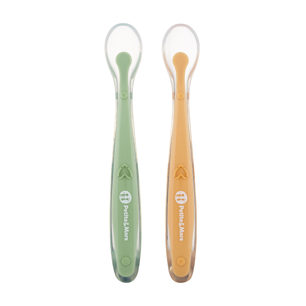 Petite&Mars set 2 lingurite cu suport Take&Match 6m+ Pea-Ochre