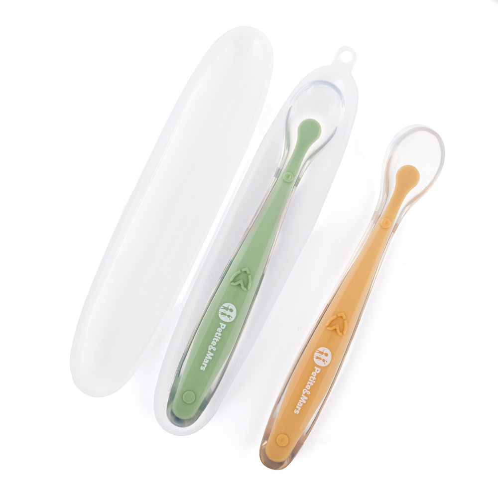 Petite&Mars set 2 lingurite cu suport Take&Match 6m+ Pea-Ochre