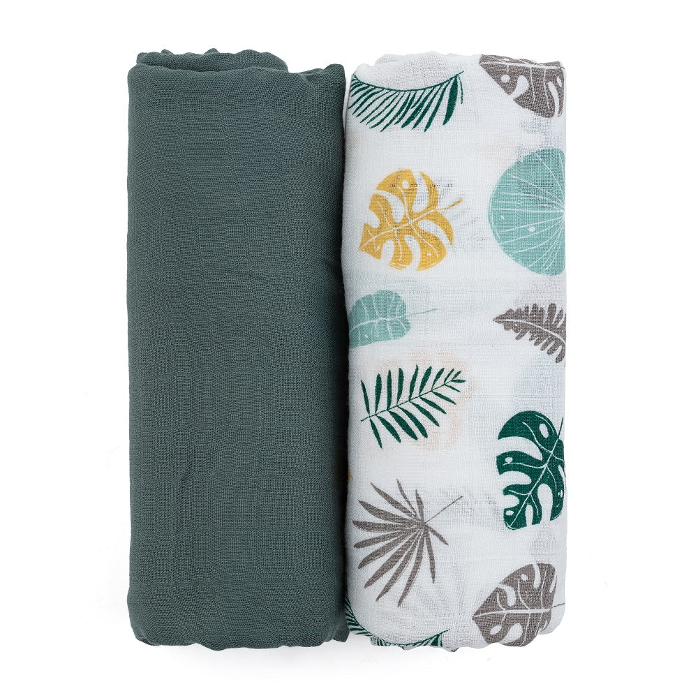Petite&Mars set scutece bambus 102x102 cm 2 buc Misty Green Leaves Imagine principală a produsului