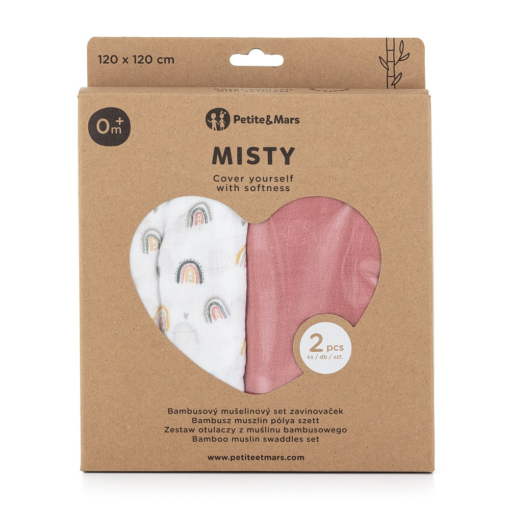Petite&Mars set scutece bambus 102x102 cm 2 buc Misty Rose Rainbow
