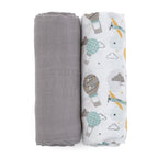 Petite&Mars set scutece bambus 102x102 cm 2 buc Misty Grey Planes