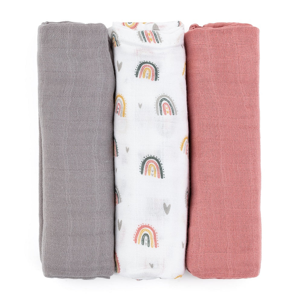 Petite&Mars set scutece bambus 68x68 cm 3 buc Moussy Rose Rainbows
