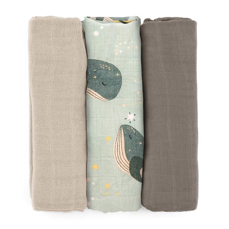 Petite&Mars set scutece bambus Moussy 68x68 cm 3 buc Whale